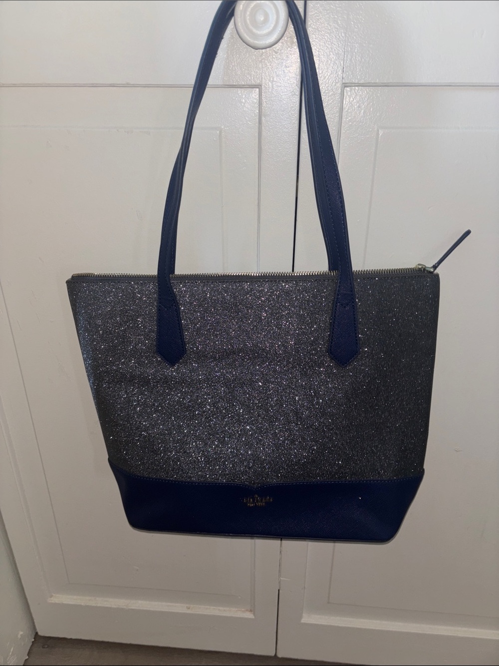 kate spade Navy Glitter Tote with Dark Blue Trim